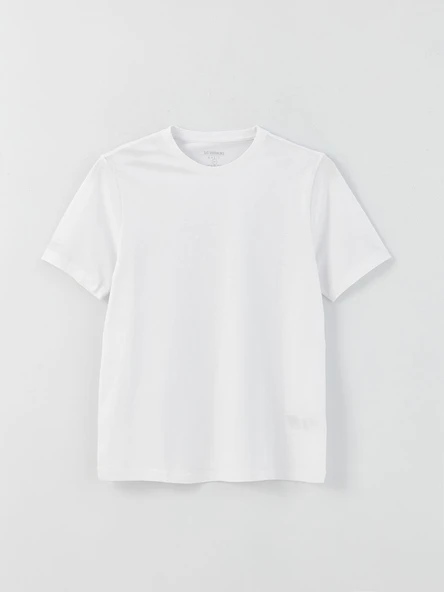 LCWAIKIKI Classic Beyaz Bisiklet Yaka Penye Erkek Tişört - Resim 4