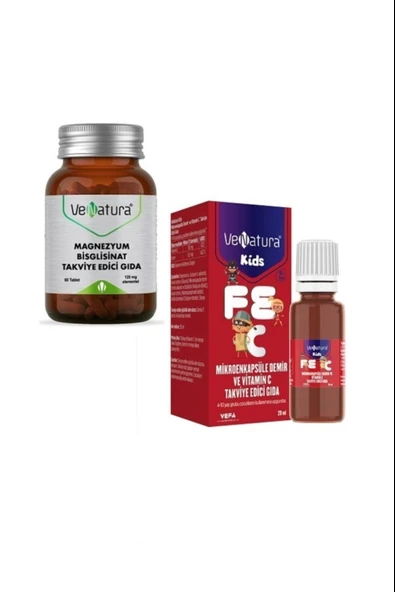 Venatura Magnezyum Bisglisinat 60 Tablet + Venatura Kids Mikroenkapsüle Demir ve Vitamin C 20 ml ürün görseli 1