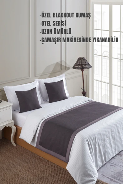 Varol 70x250 Yatak Şalı (Runner) ve 2 Adet 45x45 Kırlent Seti – Otel Konsept Lüx Dekoratif Set - Resim 3