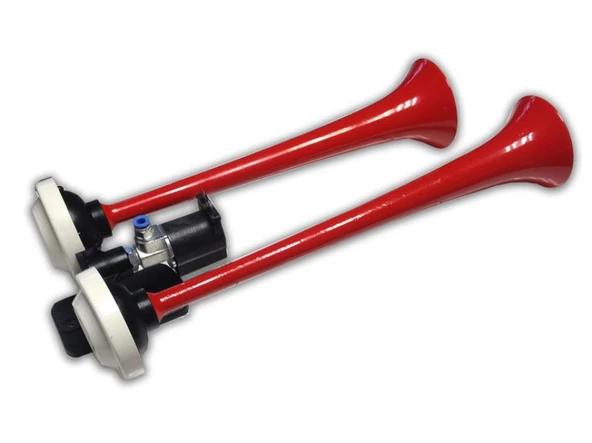 Unıversal Havalı Korna Kirmizi 2 Borulu Metal  Düz 12v - Hido 540b ürün görseli 1