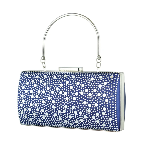 Erkan Saçmacı Lacivert Saten Damla Kristal Taşlı Metal Saplı Zincirli Abiye El Çantası ürün görseli 1