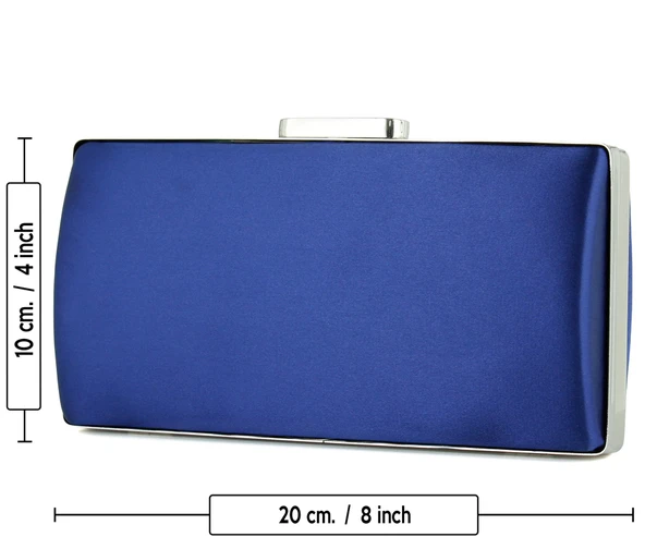 Erkan Saçmacı Lacivert Saten Damla Kristal Taşlı Metal Saplı Zincirli Abiye El Çantası - Resim 3