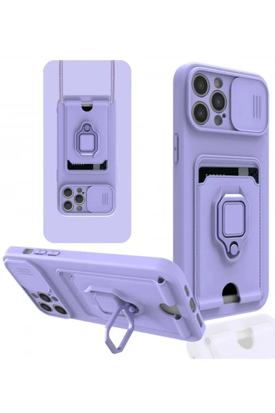 Akman iPhone 12 Pro Kılıf Zuma Kartvizitli Yüzüklü Silikon - Lila - ACL6202000-6003 ürün görseli 1