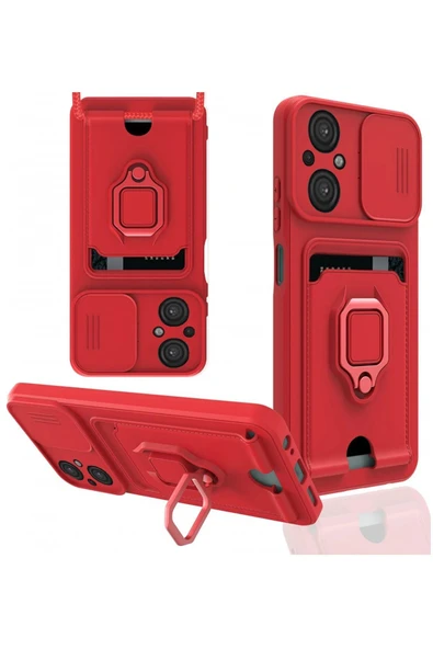 Akman Xiaomi Poco M5 Kılıf Zuma Kartvizitli Yüzüklü Silikon - Kırmızı - ACL6209563-5965 ürün görseli 1