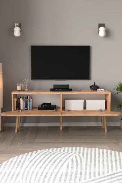 Tv Sehpası 2 Kapaklı Tv Sehpası Düşer Kapaklı TV Ünitesi Televizyon Sehpası 120 Cm Sicilya Çam - Resim 3