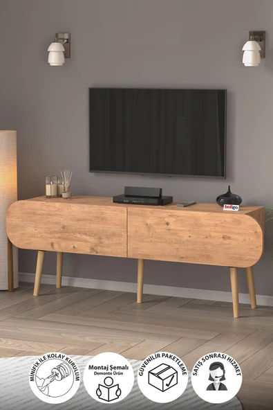 Tv Sehpası 2 Kapaklı Tv Sehpası Düşer Kapaklı TV Ünitesi Televizyon Sehpası 120 Cm Sicilya Çam ürün görseli 1