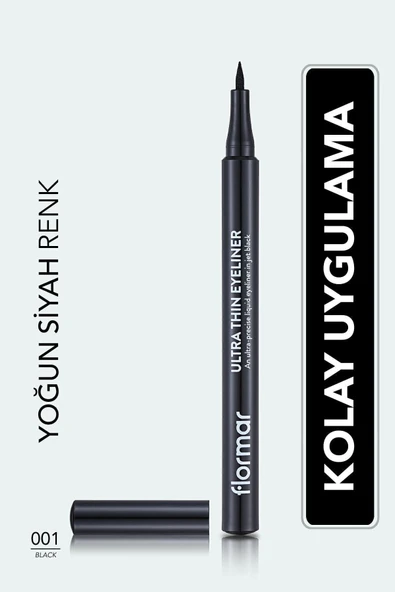 Ultra Ince Uçlu Eyeliner (SİYAH) - Ultra Thin Eyeliner - 001 Black - 8690604478491 - Resim 4