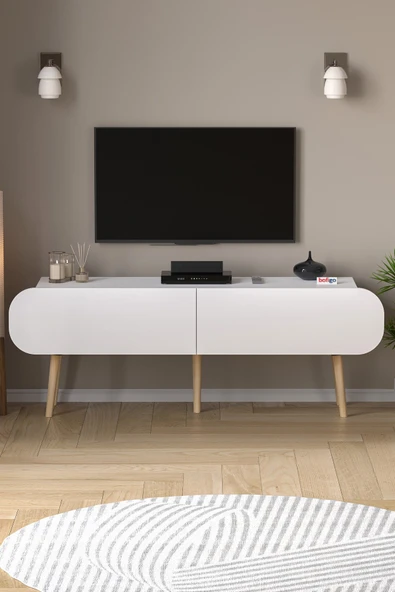 Tv Sehpası 2 Kapaklı Tv Sehpası Düşer Kapaklı TV Ünitesi Televizyon Sehpası 120 Cm Sicilya Beyaz - Resim 2