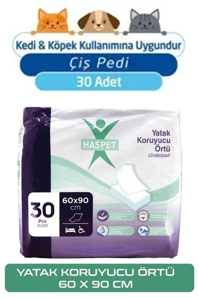 Haspet Yatak Koruyucu Örtü- Kedi Köpek Çiş Pedi 60x90 Cm 30'lu ürün görseli 1