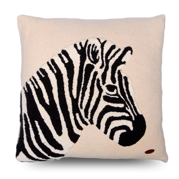 Zebra Desenli Punch Nakışlı Kare Kırlent Kılıfı ürün görseli 1