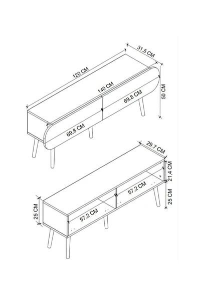 Tv Sehpası 2 Kapaklı Tv Sehpası Düşer Kapaklı TV Ünitesi Televizyon Sehpası 120 Cm Sicilya Beyaz - Resim 6