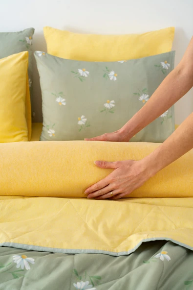 Yeşil Papatya Çift Kişilik Nevresimli Pike Takımı - 7 Parça Çeyiz Seti - Resim 5