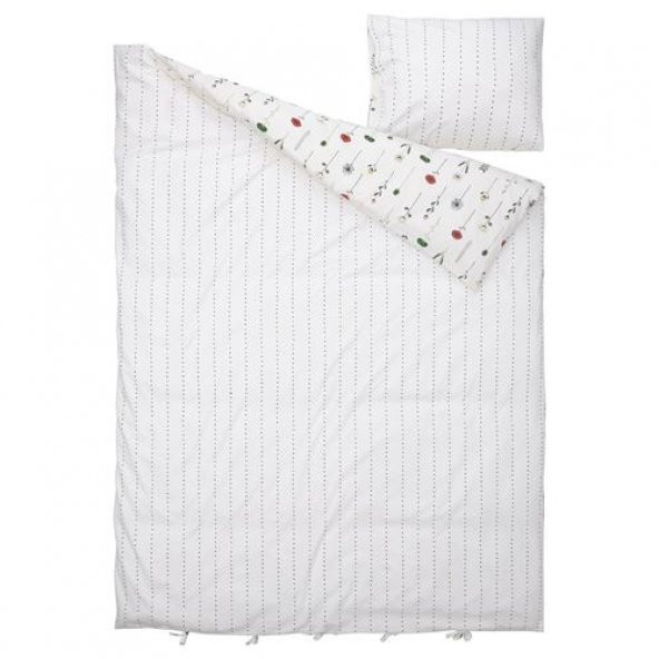Tek Kişilik Nevresim Takımı, Beyaz-Çok Renkli IKEA 150x200/50x60 cm Pamuk Çiçek Desenli - 2