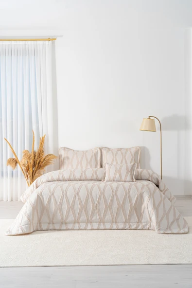 Carina Cappuccino Nakışlı Çift Kişilik Yatak Örtüsü Seti - 4 Parça Çeyiz Seti - Resim 3