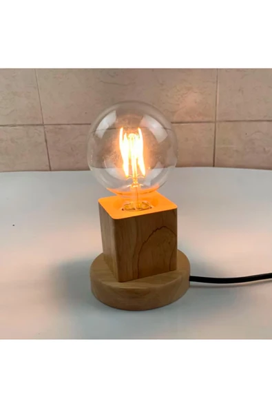 SimaAvize Modern Ahşap Tekli Masa Lambası ürün görseli 1