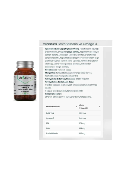 Venatura Fosfotidilserin Ve Omega 3 30 Kapsül + Magnezyum Sitrat Ve P5p (vitamin B6) 90 Kapsül - Resim 2