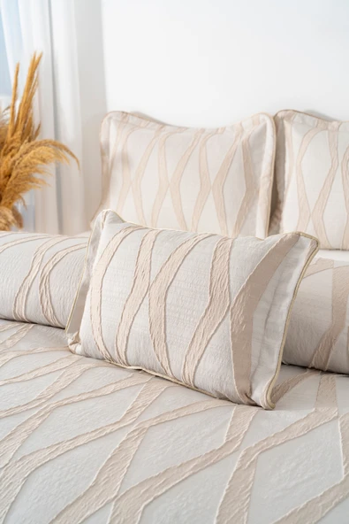 Carina Cappuccino Nakışlı Çift Kişilik Yatak Örtüsü Seti - 4 Parça Çeyiz Seti - Resim 4