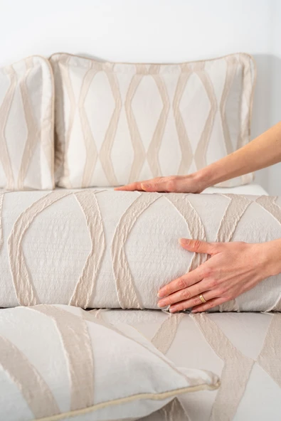 Carina Cappuccino Nakışlı Çift Kişilik Yatak Örtüsü Seti - 4 Parça Çeyiz Seti - Resim 5