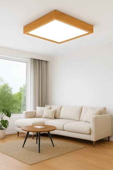 Bambu Çerçeveli Led Tavan Aydınlatması Modern Tavan Avizesi 60 60 cm 3200K Gün Işığı - Resim 2