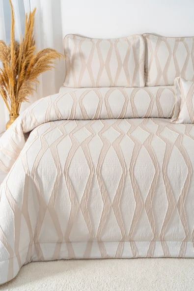 Carina Cappuccino Nakışlı Çift Kişilik Yatak Örtüsü Seti - 4 Parça Çeyiz Seti - Resim 2