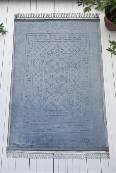 Yumuşak Kadife Dokulu Peluş Seccade Gri - Resim 2