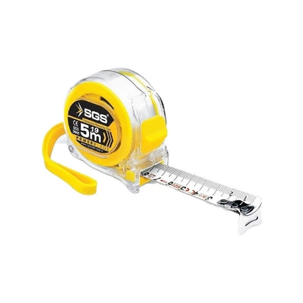 SGS 2061 19 mm x 5 m Şerit Metre Otomatik Kilitli Şeffaf Kasalı Çelik Şerit Metre ürün görseli 1