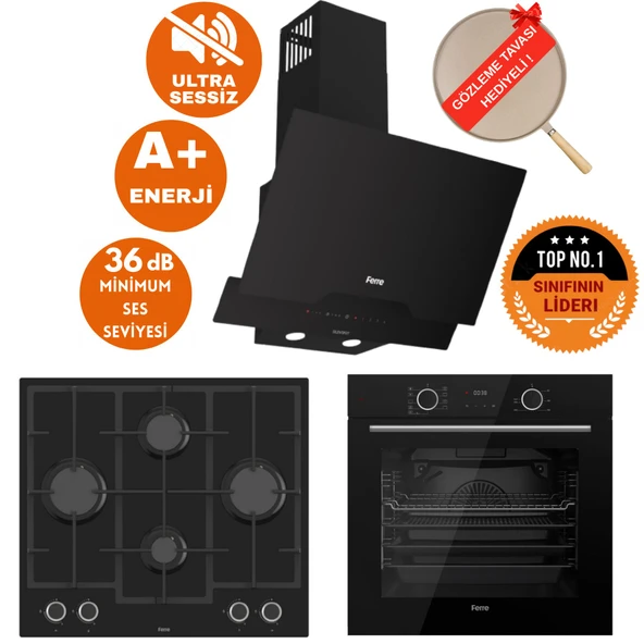 Ferre FryArt&SilentArt GLOW Sessiz Yeni Seri Siyah Ankastre  Set ( D063-SA + XE63CS + LN385 ) ürün görseli 1