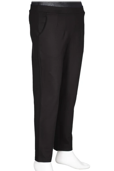 Barem Kadın Buse Rahat Kalıp Yan Cepli Orta Kalın Çelikli Siyah Pantolon - Resim 2