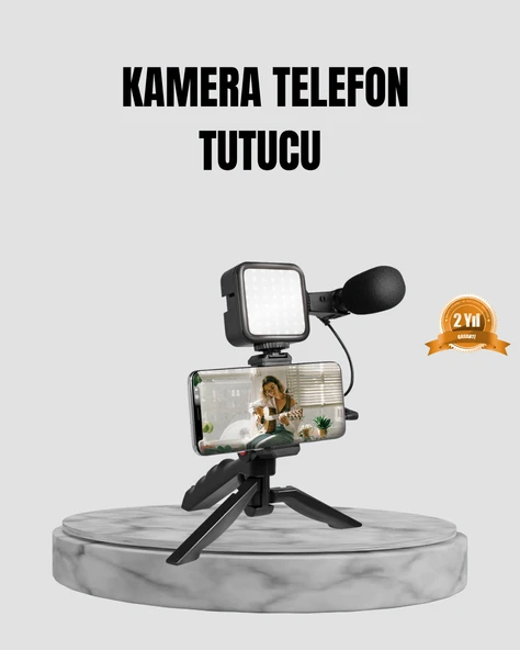Telefon Video Çekim Kiti LED Aydınlatma Mikrofon Tripodlu Tam Set ürün görseli 1