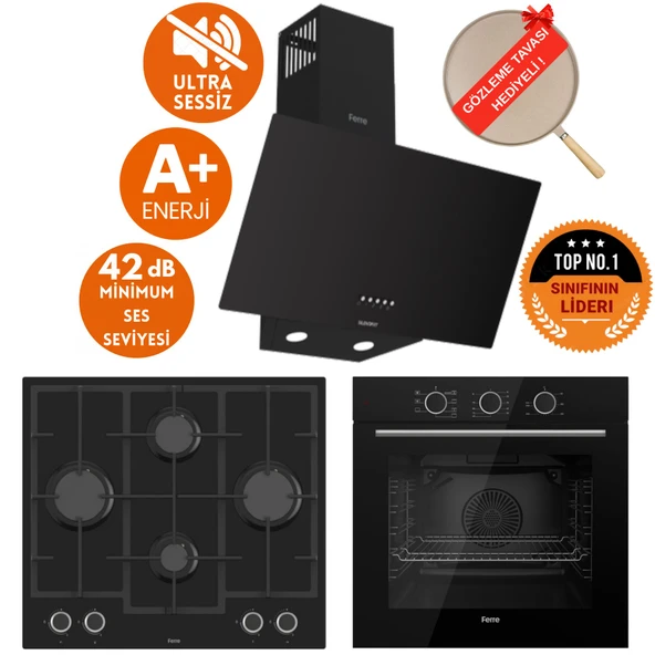 Ferre FryArt&SilentArt Venezia Sessiz Yeni Seri Siyah Ankastre  Set ( D086-SA + QXE62CS + LN385) ürün görseli 1