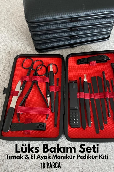 Premium Manikür Pedikür Seti Şık Deri Çantalı 18 Parça ürün görseli 1