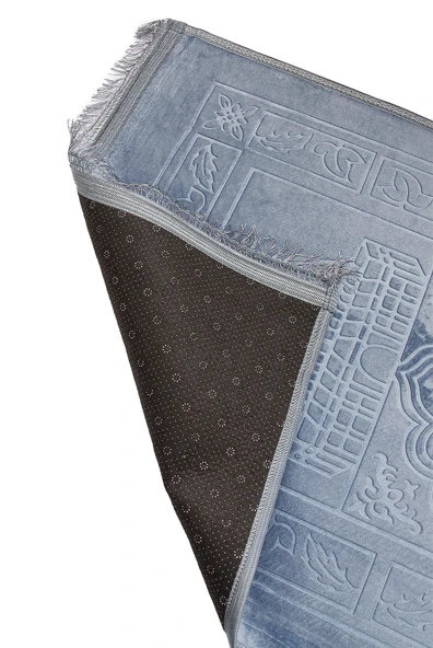 Yumuşak Kadife Dokulu Peluş Seccade Gri - Resim 5