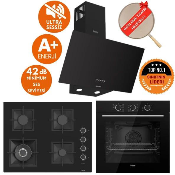 Ferre FryArt&SilentArt ROLA Sessiz Yeni Seri Siyah Ankastre Set (D086-SA + QXE62CS + SC405-WFA wok) ürün görseli 1