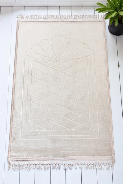 Yumuşak Kadife Dokulu Peluş Seccade Krem ürün görseli 1