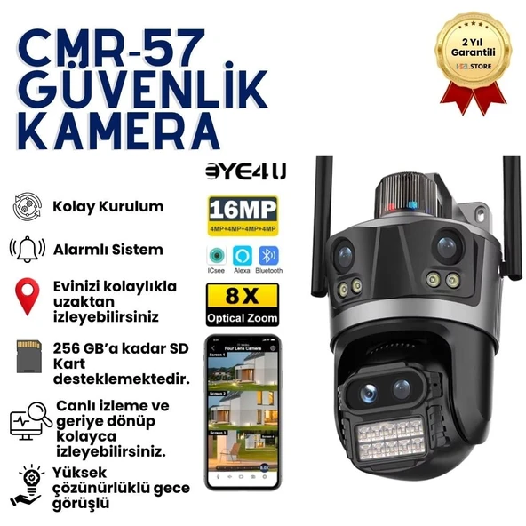 CMR57 Akıllı WiFi Güvenlik Kamerası – Ultra Net Gece Görüşü, 360° Otomatik Takip, Hareket Algılama, Çift Yönlü Ses, Bulut ve SD Kart Destekli Akıllı Kamera Sistemi ürün görseli 1