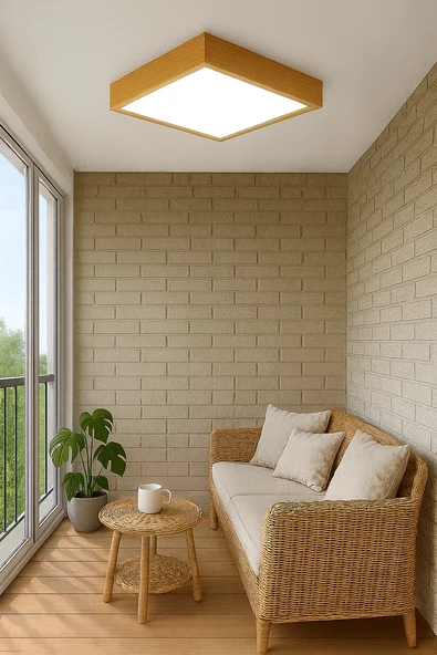 Bambu Çerçeveli Led Avize 30 30 cm 6500K Beyaz ışık ürün görseli 1