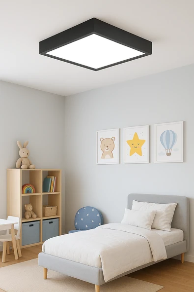 Ahşap Antrasit Çerçeveli Led Avize 60 60 cm 3200K Gün Işığı - Resim 4