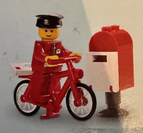 Lego Minifigür Post Office White Envelope and Stripe, Red Legs, Black Hat, Black Eyebrows post010a ürün görseli 1