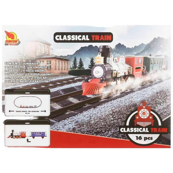 Suncon Sesli ve Işıklı Klasik Tren Seti 16 Parça - Resim 6