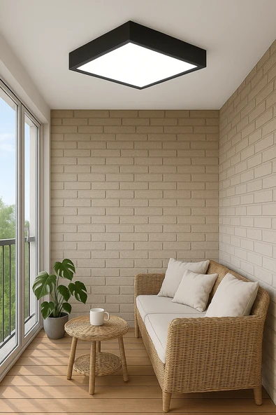 Ahşap Antrasit Çerçeveli Led Avize 30 30 cm 6500K Beyaz ışık - Resim 2