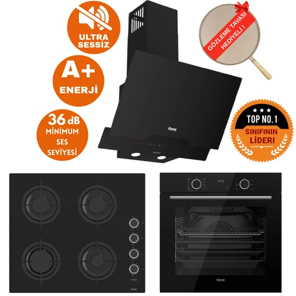 Ferre FryArt&SilentArt ZETE Sessiz Siyah Ankastre  Set ( D063-SA + XE63CS  + CS205-FA FlameART ) ürün görseli 1