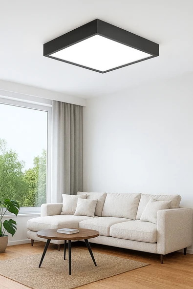 Ahşap Antrasit Çerçeveli Led Avize 30 30 cm 6500K Beyaz ışık ürün görseli 1