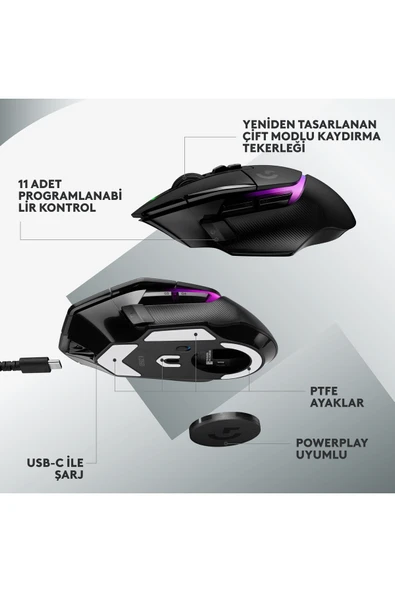 logitech G G502 X Plus Kablosuz HERO 25K Sensörlü RGB Aydınlatmalı Oyuncu Mouse, Siyah 910-006163 - Resim 7