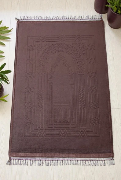 Yumuşak Kadife Dokulu Peluş Seccade Kahverengi - Resim 2