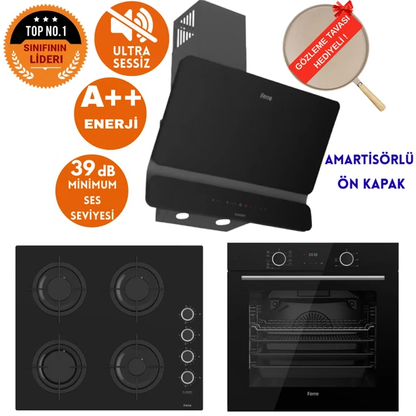 Ferre FryArt&SilentArt JEST Sessiz  Siyah Ankastre  Set ( D080-SA + XE63CS +CS205-FA FlameART) ürün görseli 1