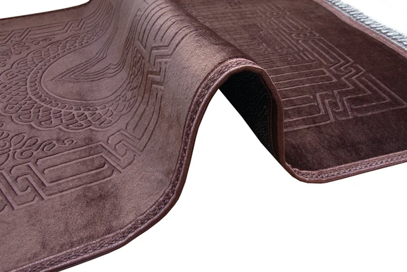 Yumuşak Kadife Dokulu Peluş Seccade Kahverengi - Resim 6