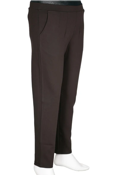 Barem Kadın Buse Rahat Kalıp Yan Cepli Orta Kalın Çelikli Kahve Pantolon - Resim 2