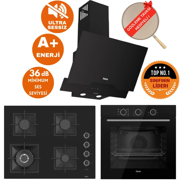 Ferre FryArt&SilentArt ZIFO Sessiz Yeni Seri Siyah Ankastre Set (D063-SA + QXE62CS + SC405-WFA wok) ürün görseli 1