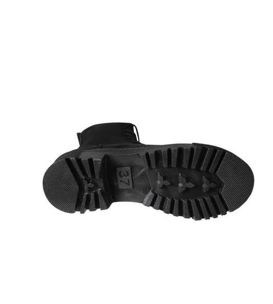 YAZKIŞ Kadın Siyah Mat Cilt Bağcıklı Fermuaralı 18cm Bilekboyu Düz Termo Taban Postal Bot - Resim 4