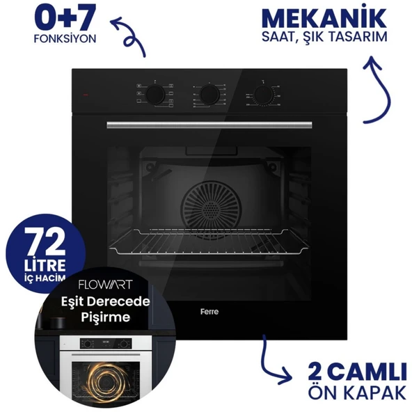 Ferre FlowArt&SilentArt VALENCIA Sessiz Siyah Ankastre  Set ( D086-SA + QBL62CS + ED075-WFA Wok ) - Resim 4